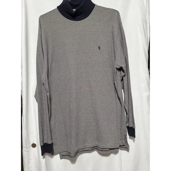 Vtg Polo Ralph Lauren Men's Long Sleeve Y2K Striped Turtleneck Large Preppy Pony - Picture 2 of 9